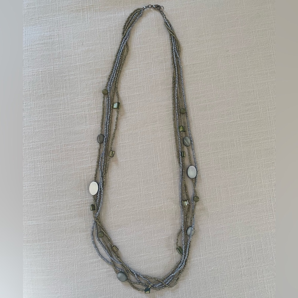Multi-Strand Gold & Silver Beaded Long Fashion Necklace
